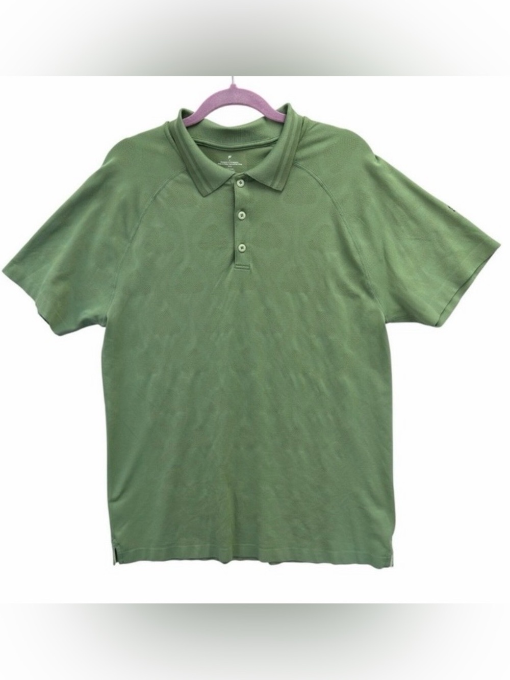 Fabletics Men Green Textured Geometric Raglan Short Sleeve Polo Shirt Large‎ L
